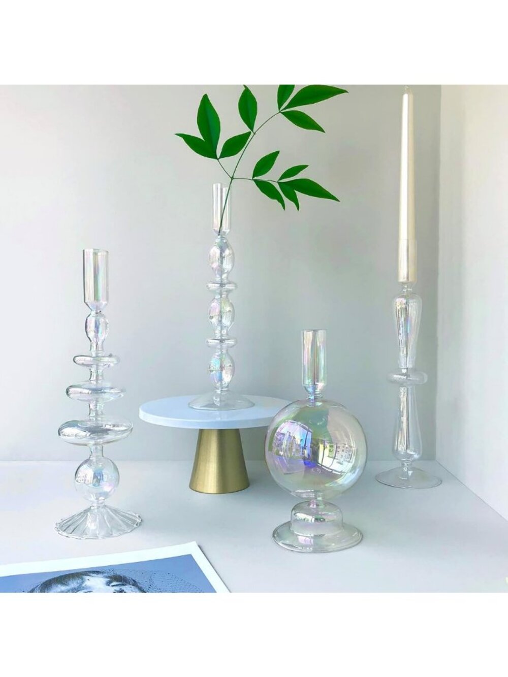 Modern Iridescent Glass Candle Holders Set of 4 | Stylish Table Centerpiece